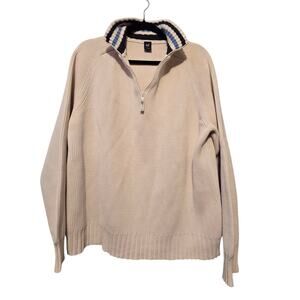 Vtg GAP 1/4 Zip Sweater Mens LG Ivory Blue Striped Tennis Preppy Casual Varsity